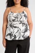 Renee C Leaf Print Smocked Peplum Camisole