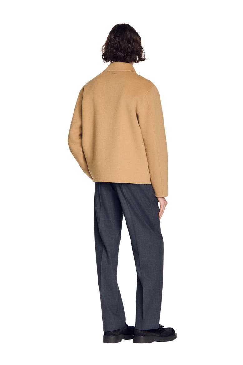 Double-faced wool zip-up jacket, Alternate, color, Camel