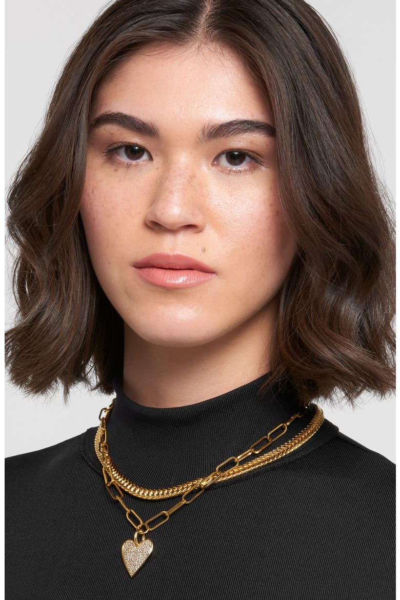 Crystal Pavé Heart Pendant Oval Link Chain Necklace, Alternate, color, GOLD