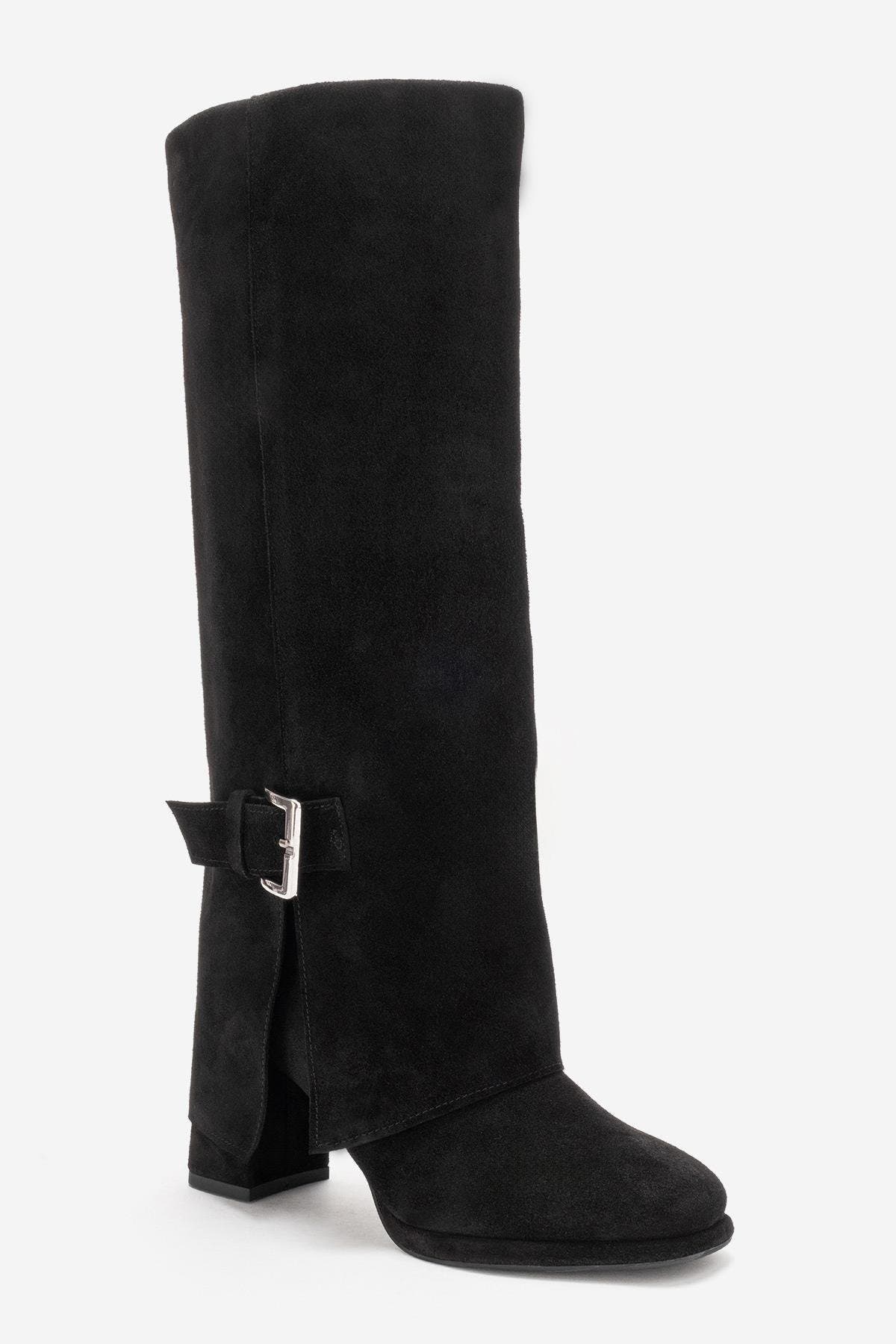 Lojo Leather Block Heel Boot, Alternate, color, Black Suede