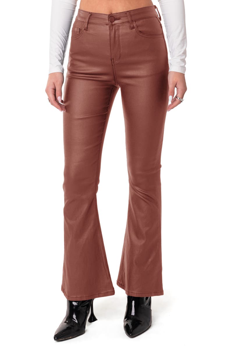 EDIKTED Luna Faux Leather Flare Leg Pants, Main, color, 
