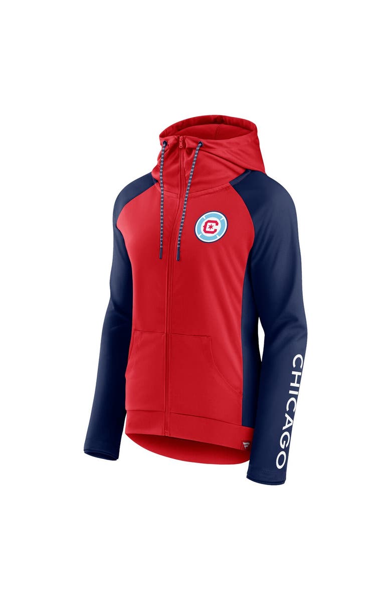 FANATICS Women's Fanatics Branded Red/Navy Chicago Fire Iconic Raglan Full-Zip Hoodie, Alternate, color,