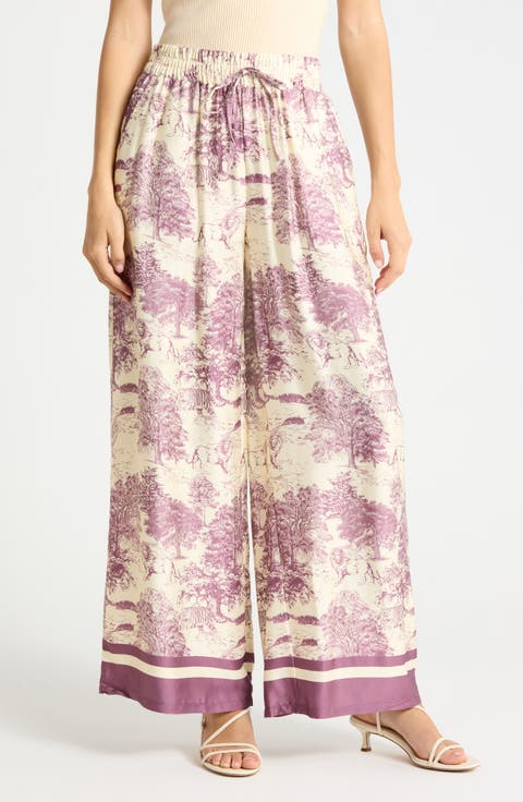 Safari Print Wide Leg Pull-On Pants