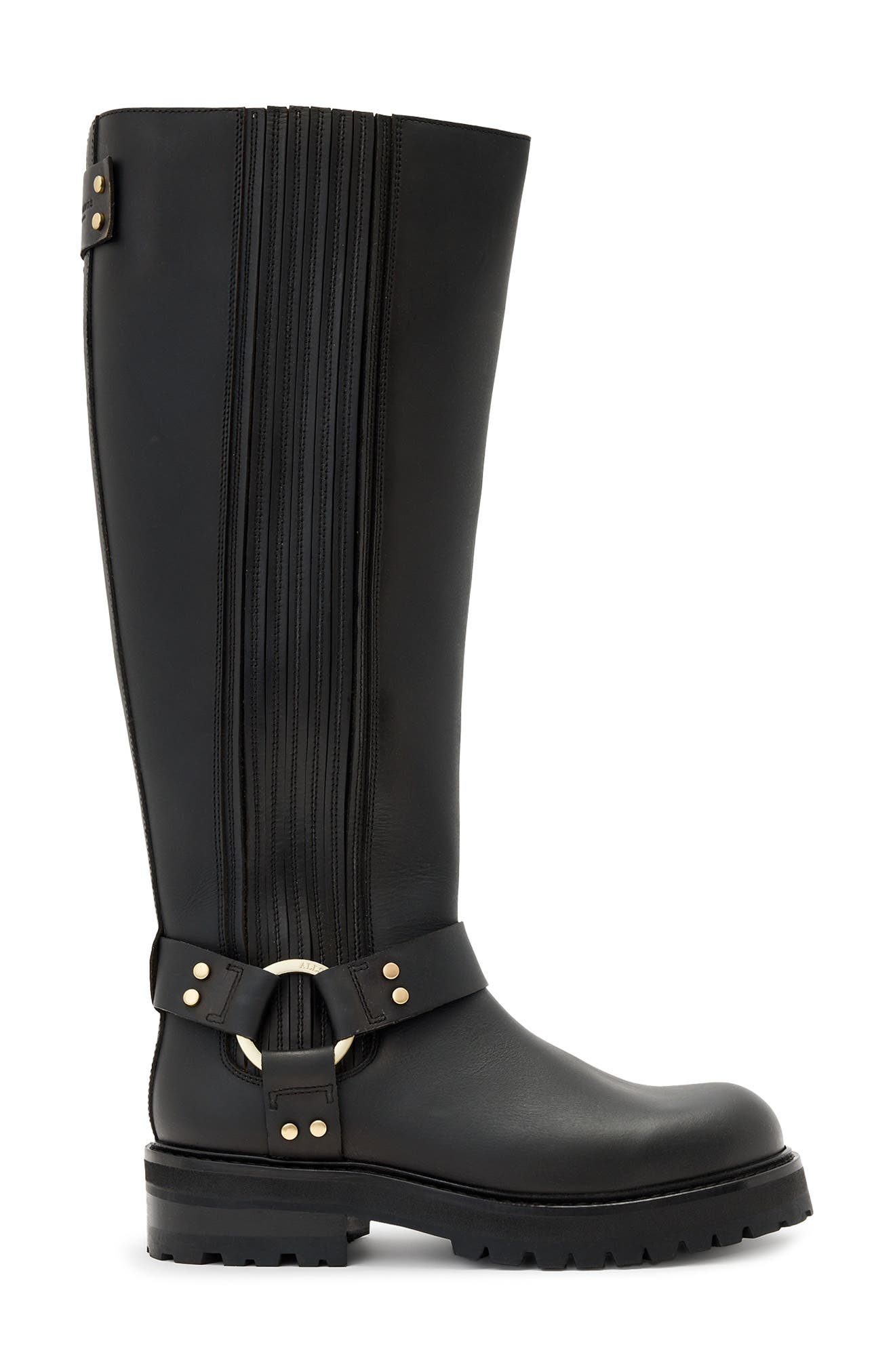 AllSaints Maddie Knee High Moto Boot, Alternate, color, Black