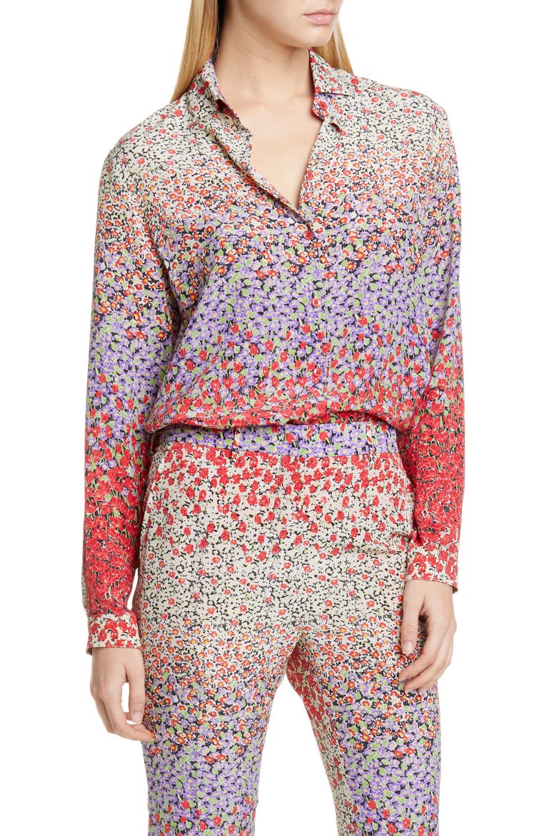Floral Silk Blouse, Main, color, RED