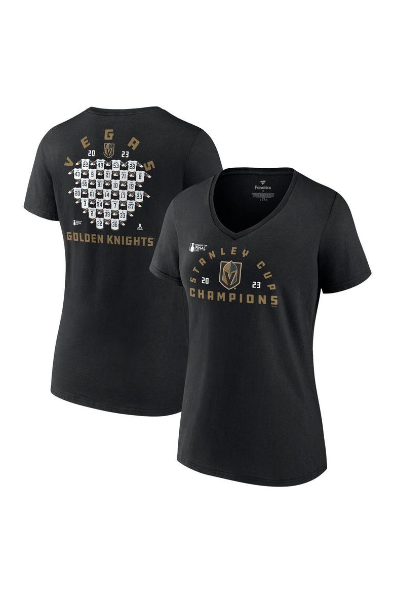 Women's Fanatics Branded  Black Vegas Golden Knights 2023 Stanley Cup Champions Jersey Roster V-Neck T-Shirt, Alternate, color, Black