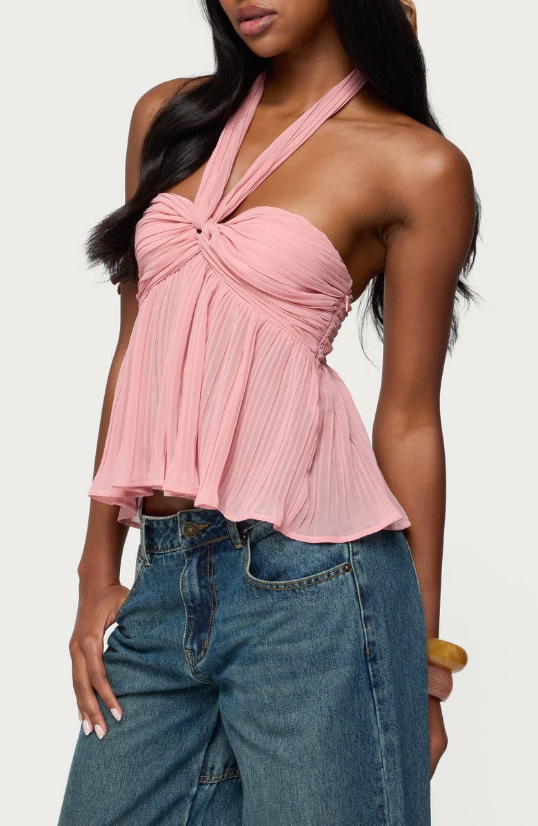 EDIKTED Pleated Chiffon Halter Top, Alternate, color, Pink