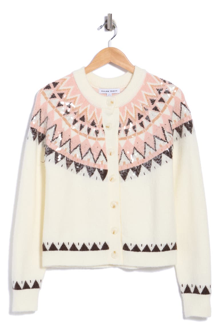 Fair Isle Crop Cardigan, Main, color, MARSHMALLOW