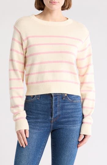 Melrose And Market Stripe Knit Pullover In Ivory- Pink Placed Stripe
