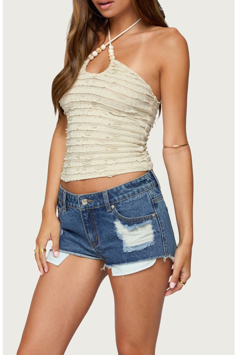 Ruffle Crop Halter Top, Alternate, color, BEIGE