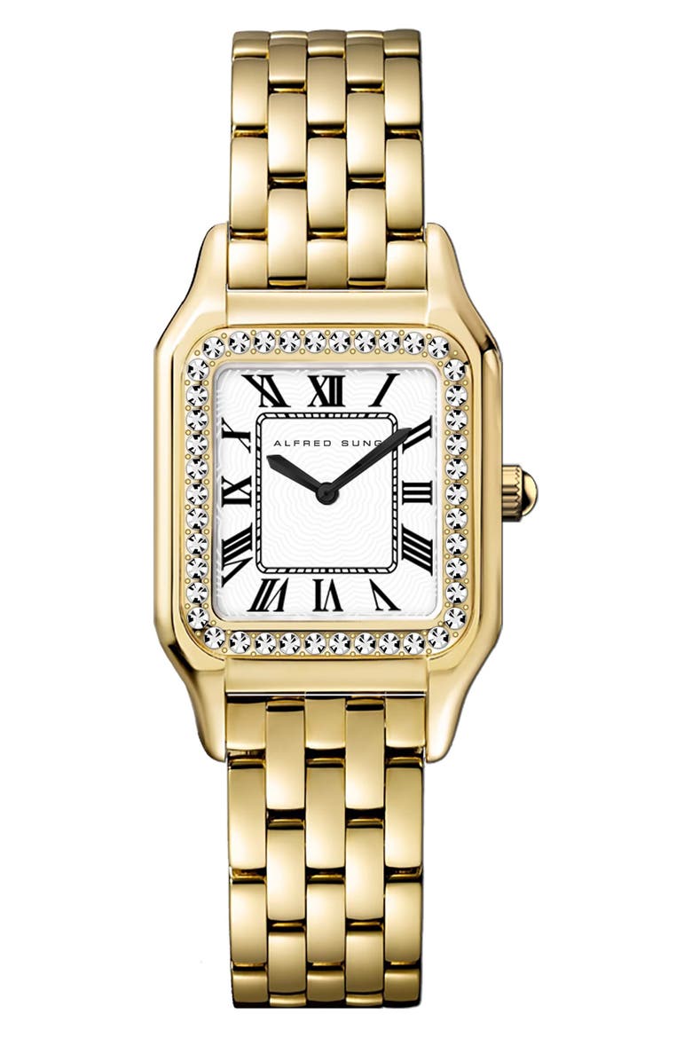 Two-Tone Crystal Bezel Bracelet Watch, 24mm x 28mm, Main, color, WHITE