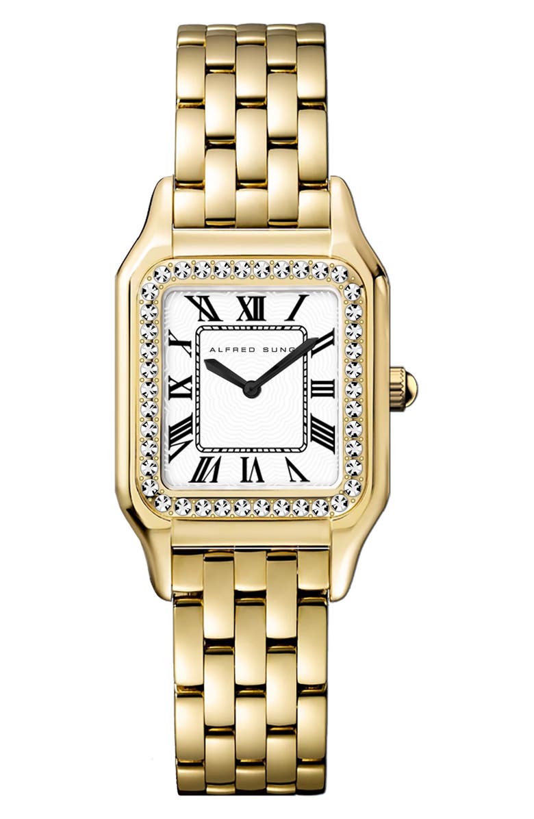 Alfred Sung Two-Tone Crystal Bezel Bracelet Watch, 24mm x 28mm, Main, color,