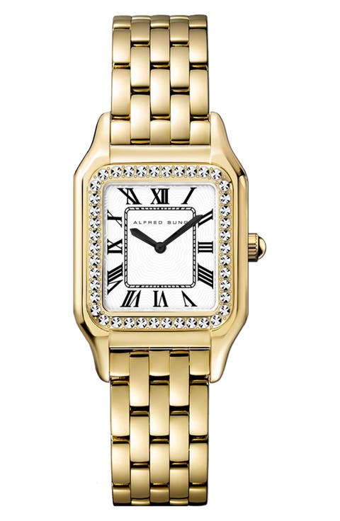 Two-Tone Crystal Bezel Bracelet Watch, 24mm x 28mm