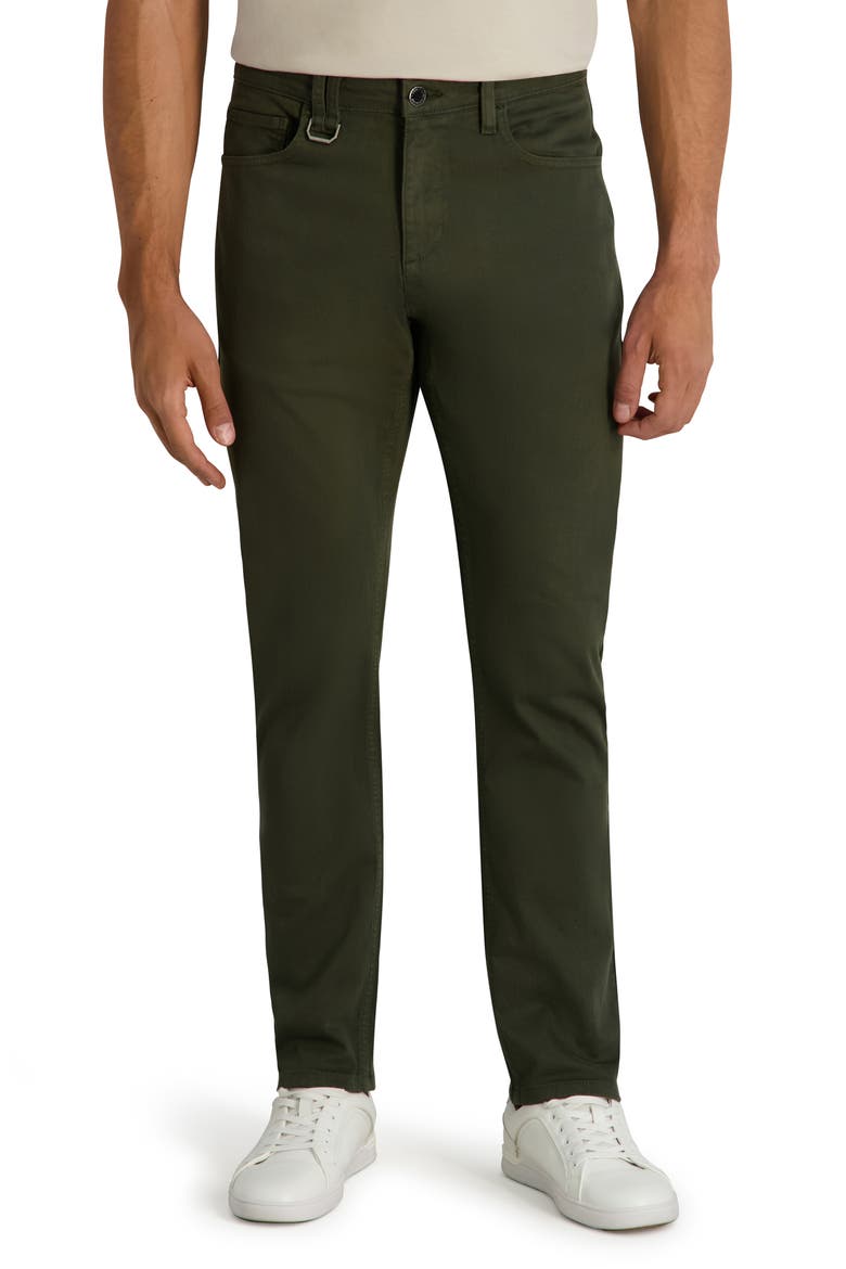 Stretch Linen Cotton Slim Fit Five-Pocket Pants, Main, color, OLIVE