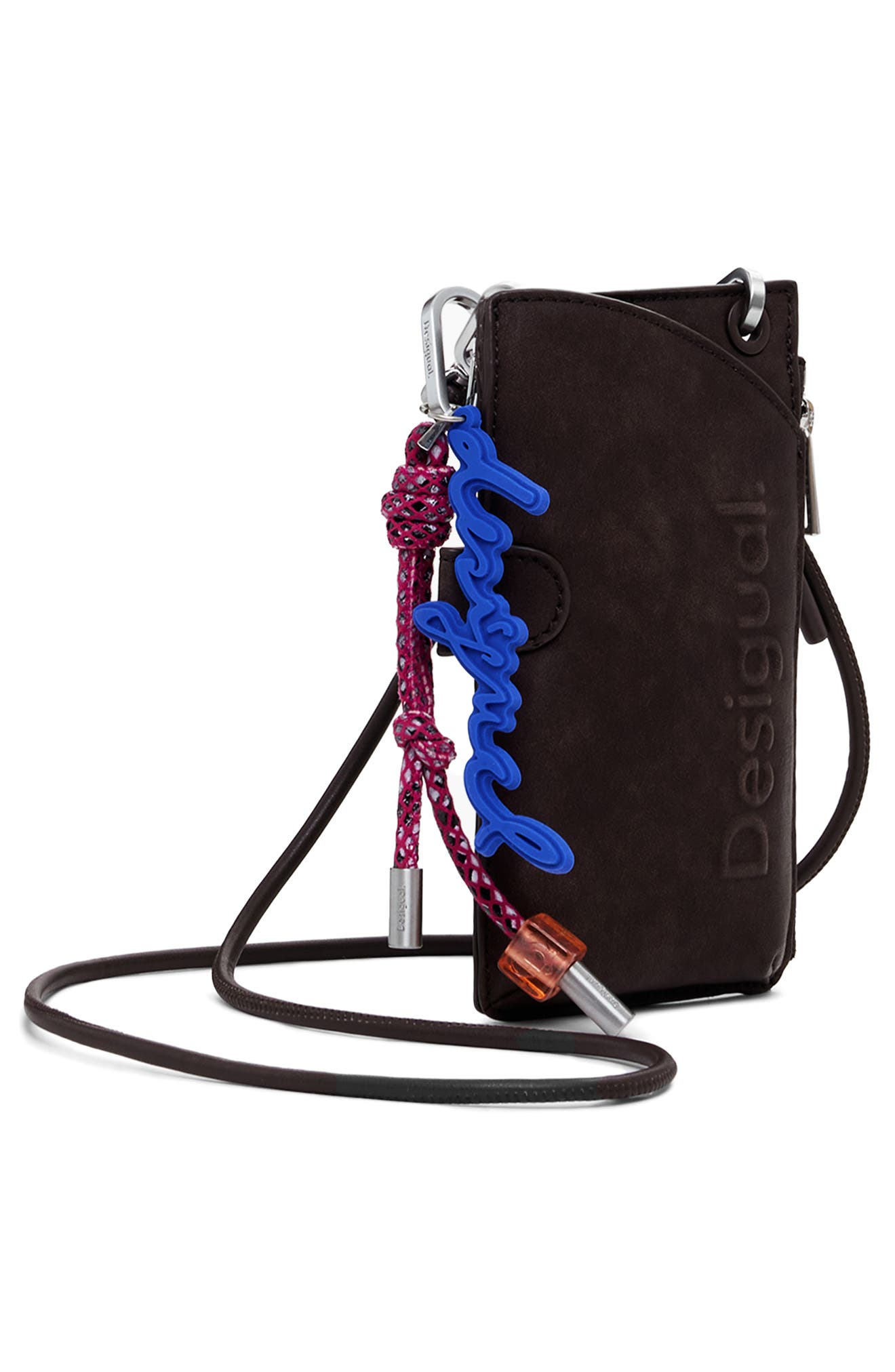 Desigual Faux Leather Crossbody Wallet, Alternate, color, Dark Brown