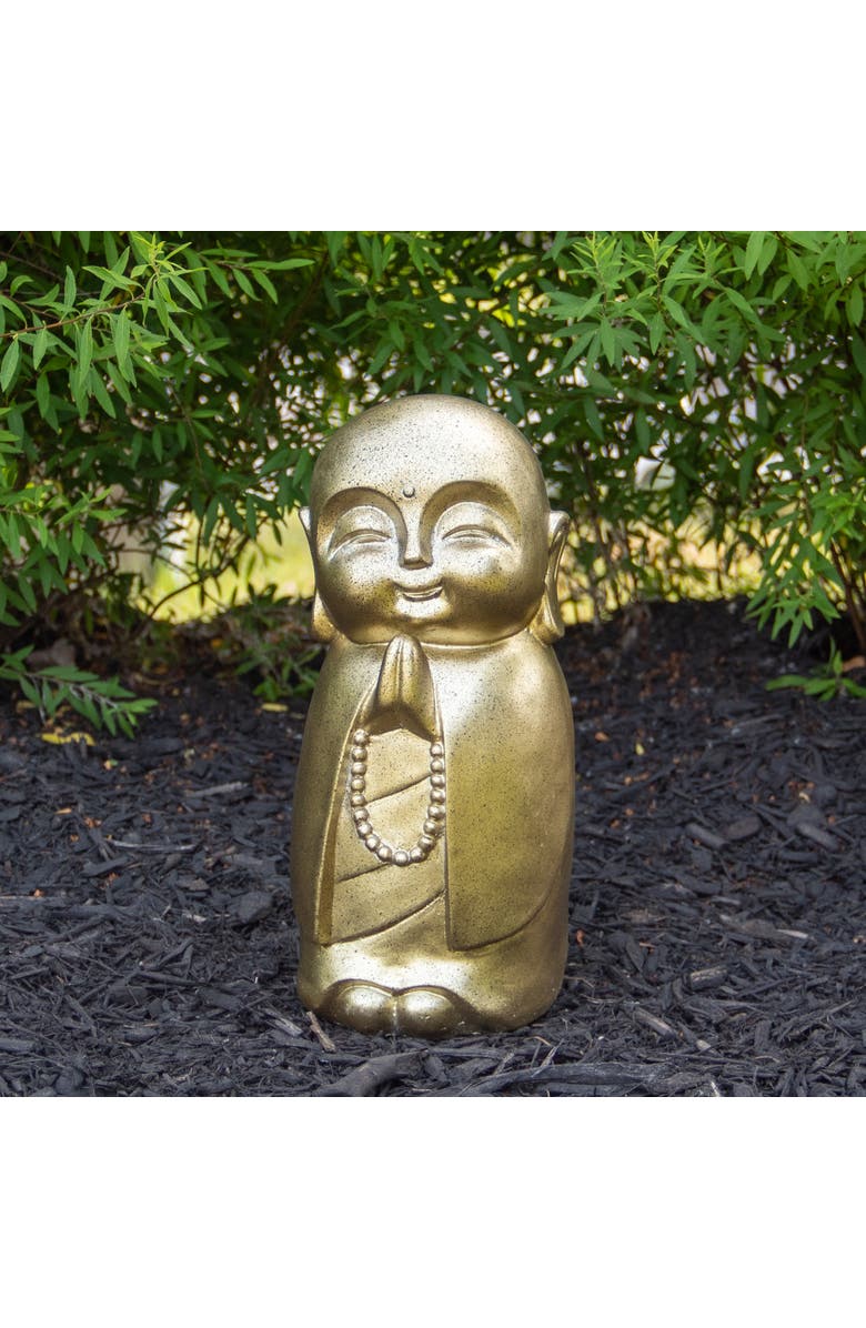Northlight 11.5" Golden Buddhist Monk Outdoor Garden Statue, Alternate, color, Bronze