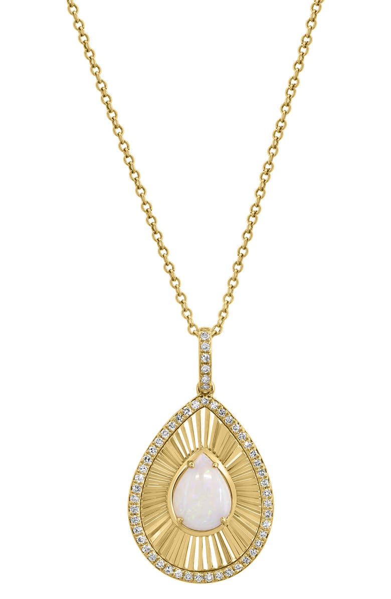 EFFY 14K Yellow Gold Diamond & Opal Teardrop Pendant Necklace - 0.15ct., Alternate, color, 