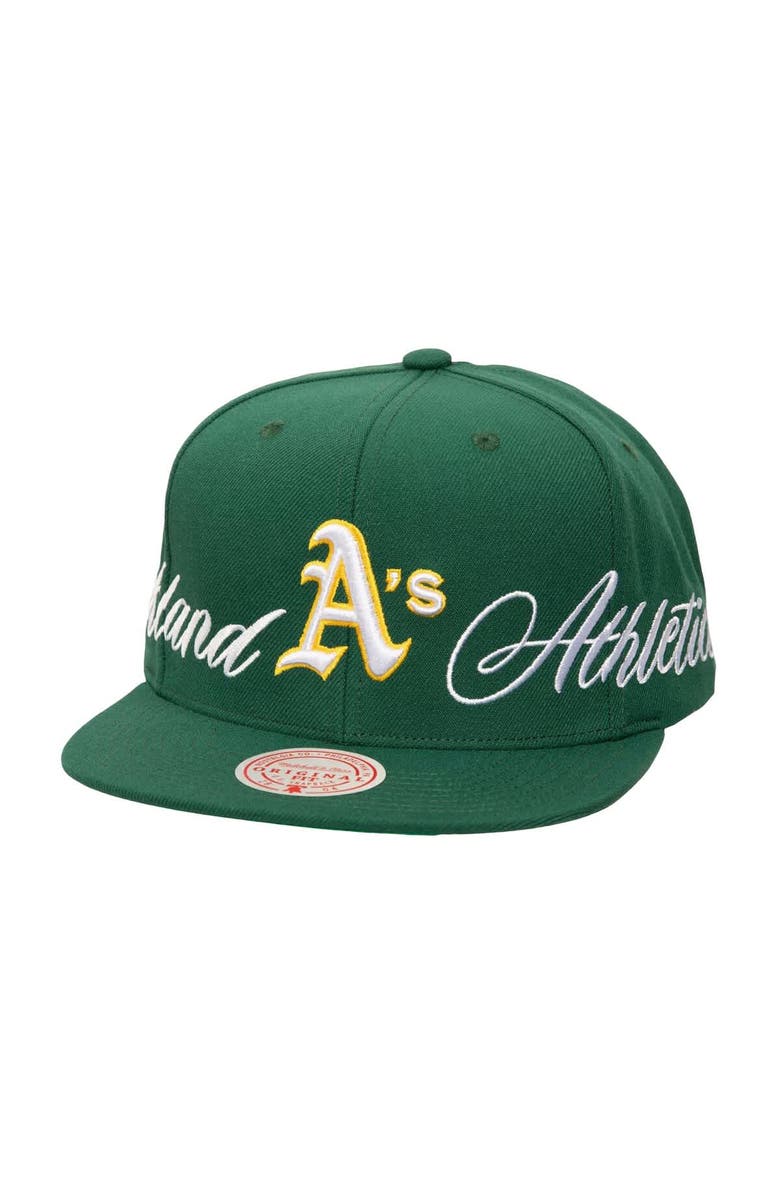 Mitchell & Ness Men's Mitchell & Ness Green Oakland Athletics Just Don x MLB Lux Script Snapback Hat, Main, color, Green