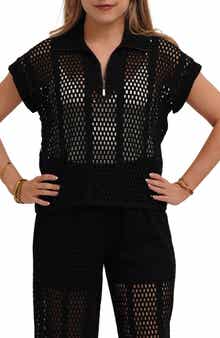 CYRUS Open Stitch Knit Quarter Zip Top