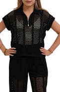 CYRUS <p>Open Stitch Knit Quarter Zip Top</p>