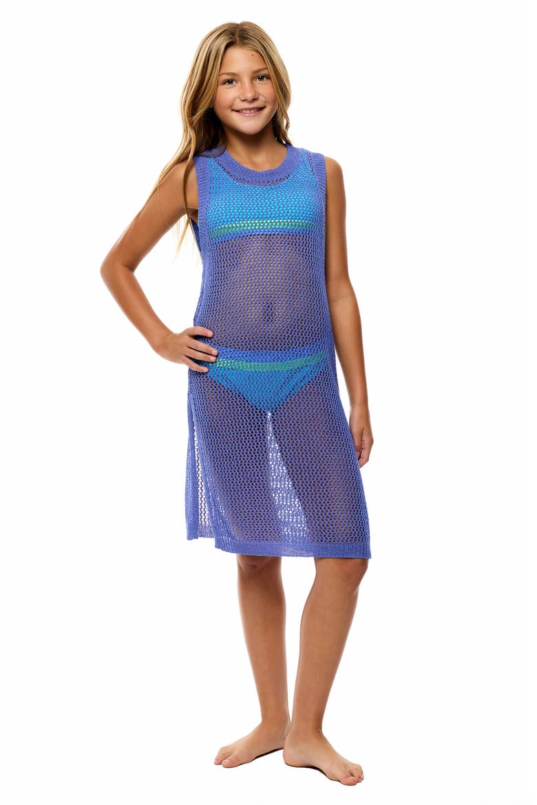 Kids' Sheer Open Stitch Cover-Up Dress, Alternate, color, BLUE
