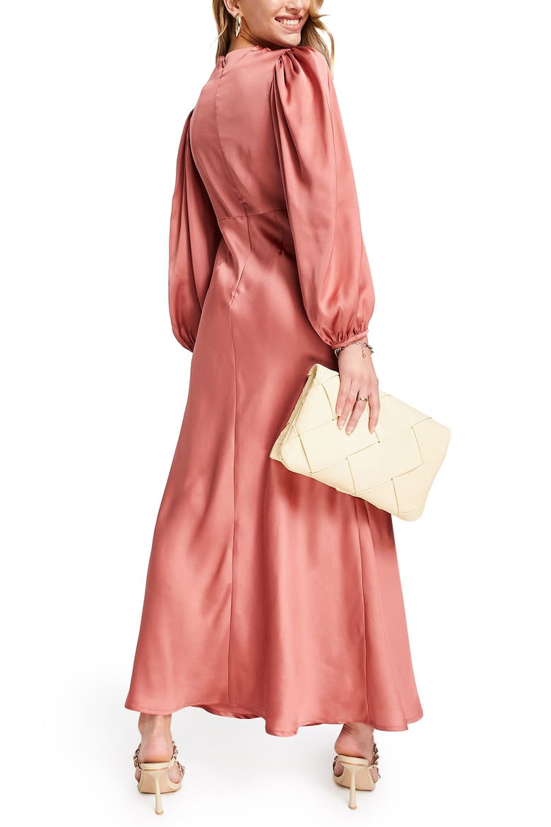 Balloon Sleeve Satin Gown, Alternate, color, PINK