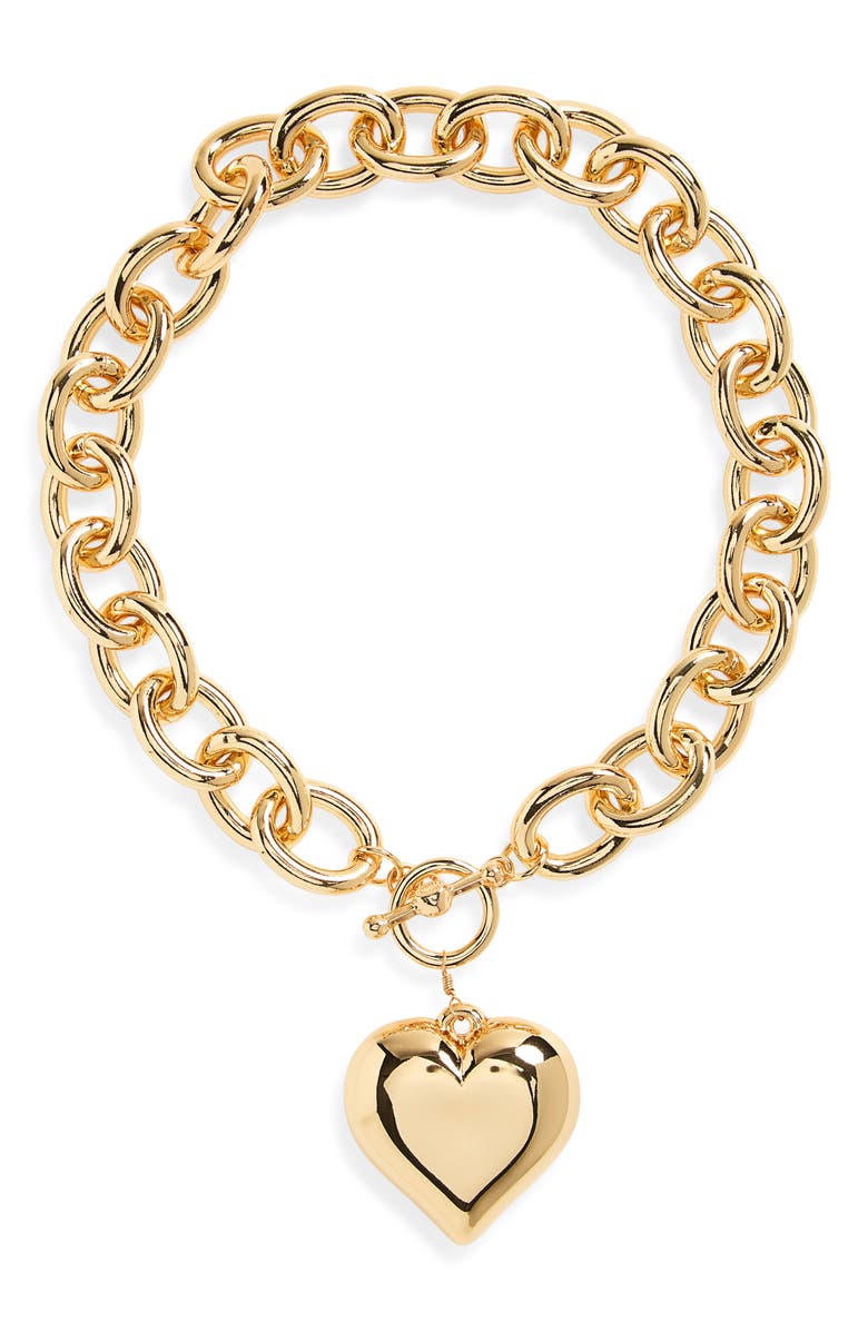Kenneth Jay Lane Heart Pendant Toggle Necklace, Main, color, Gold