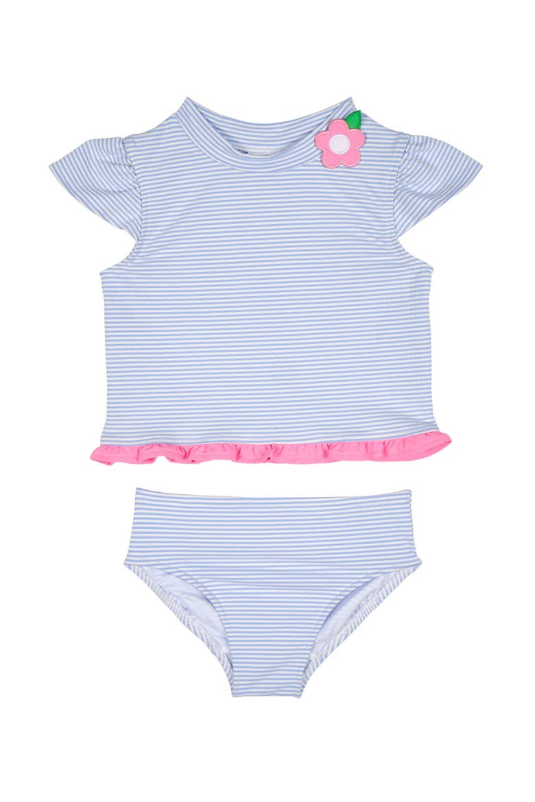 Cap Sleeve Rash Guard Tankini With Flower, Main, color, Blue/White