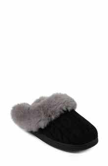 FLOOPI Faux Fur Trim Scuff Slipper