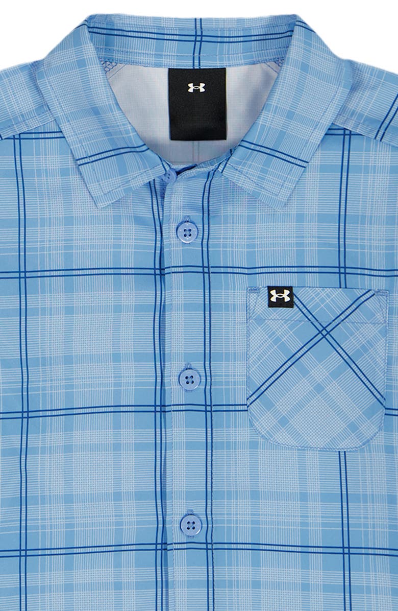 Under Armour Kids' Plaid Button-Up Shirt & Shorts Set, Alternate, color, Horizon Blue