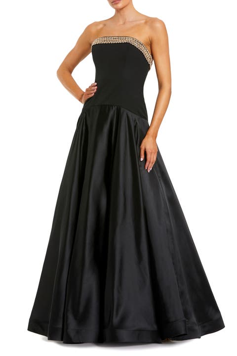 Strapless Crepe Bodice Gown With Satin Skirt