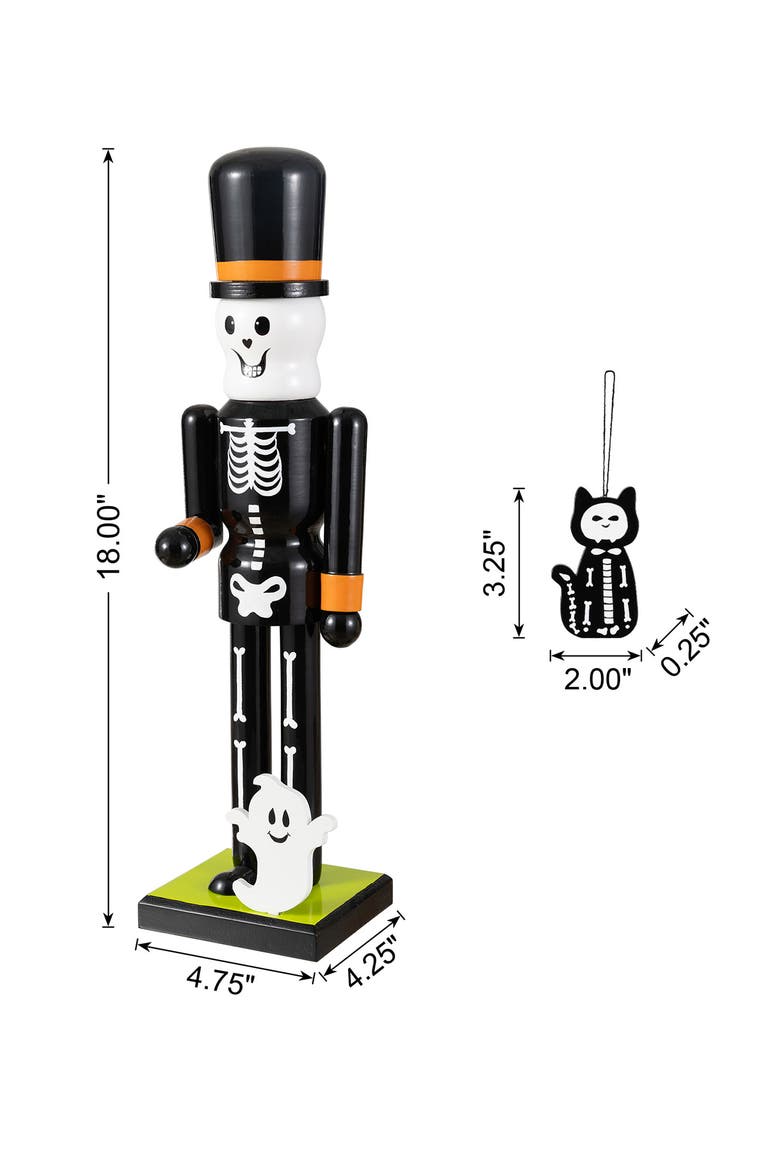 Halloween Wood Skeleton with Ornament Nutcrackers, Alternate, color, White