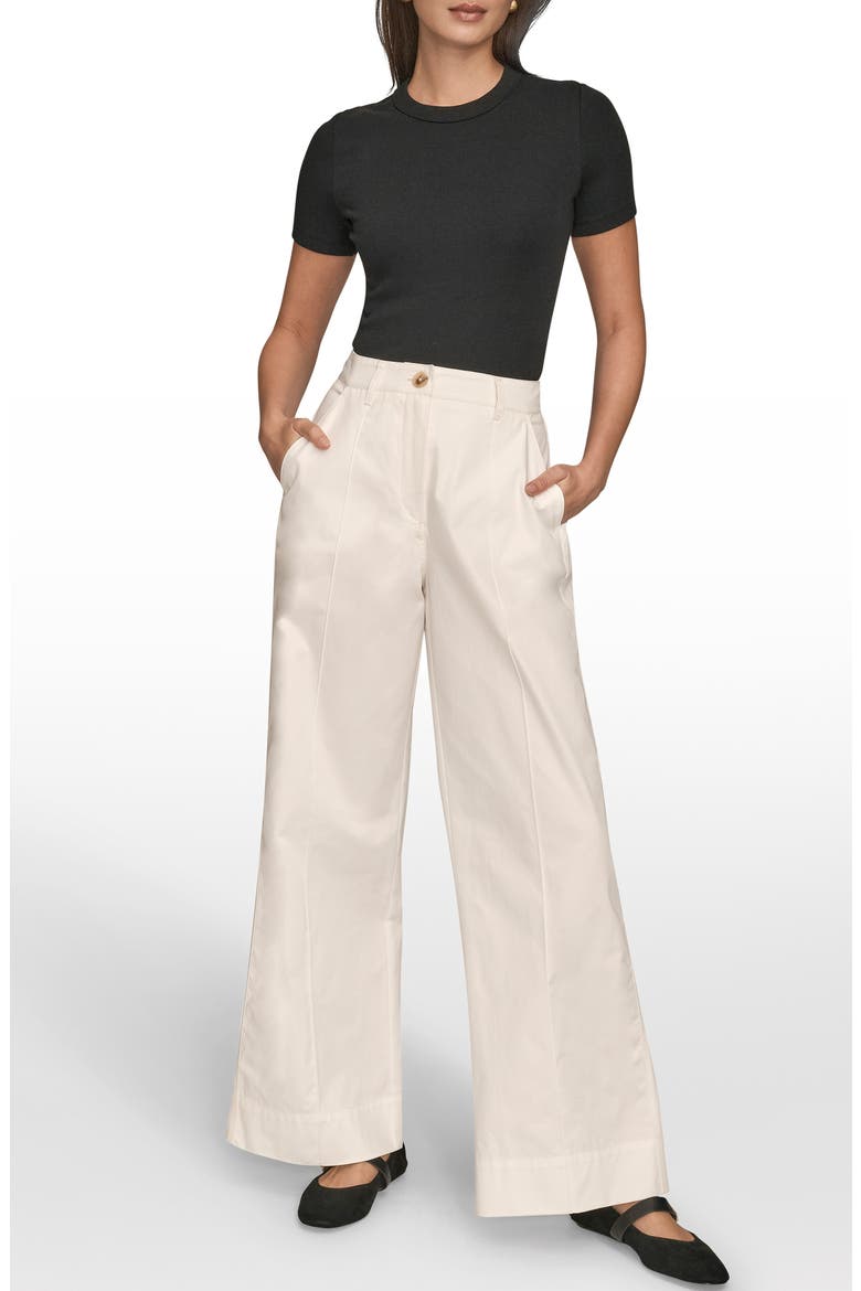 Pintuck High Waist Cotton Wide Leg Pants, Alternate, color, CREAM