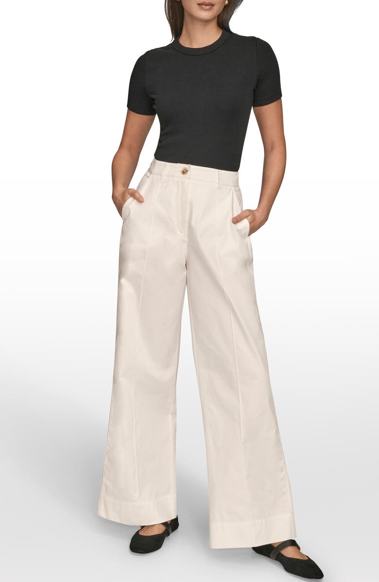 Donna Karan New York Pintuck High Waist Cotton Wide Leg Pants, Alternate, color, Cream