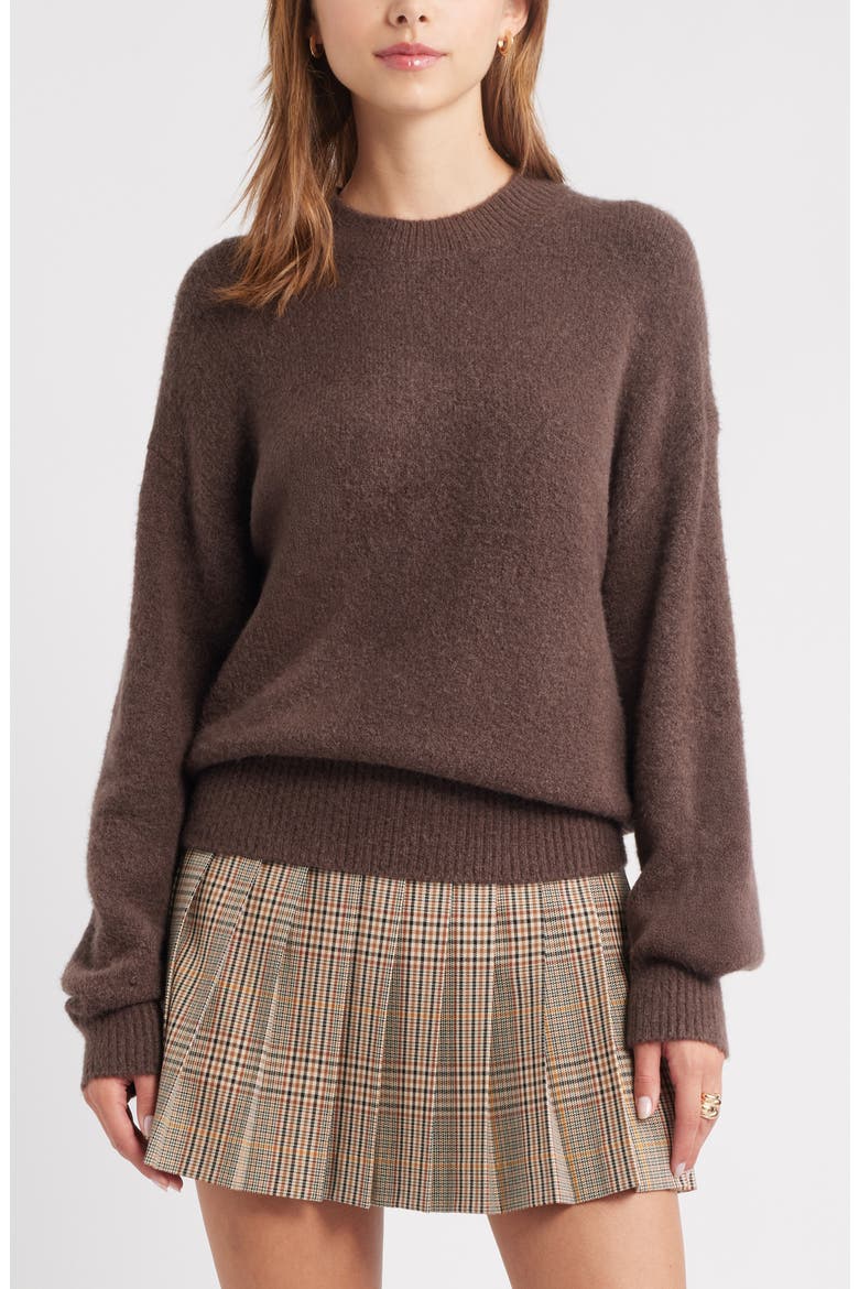 Cozy Crewneck Sweater, Main, color, BROWN SEAL