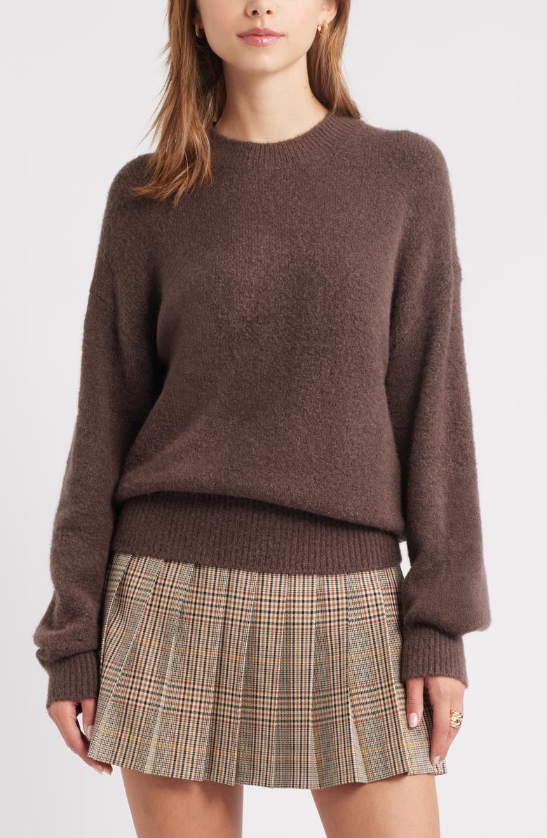 Open Edit Cozy Crewneck Sweater, Main, color, Brown Seal