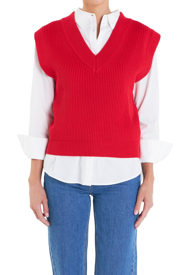 Throw On Sweater Vest, Alternate, color, RED