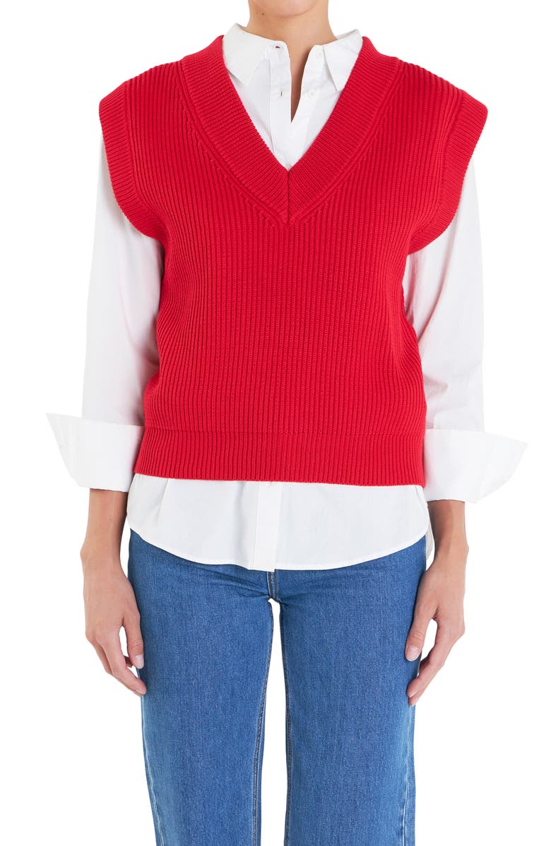 English Factory Throw On Sweater Vest, Alternate, color, Red
