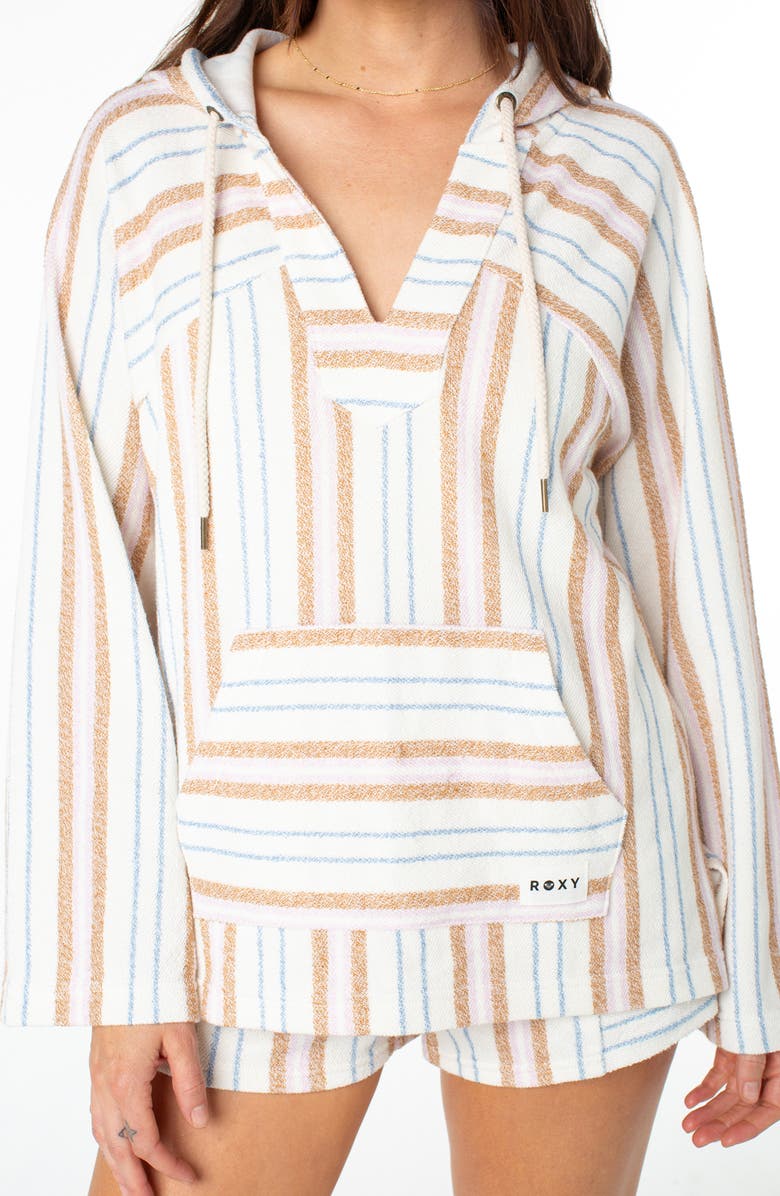 Roxy Wild & Free Stripe Pullover Hoodie, Main, color, Egret