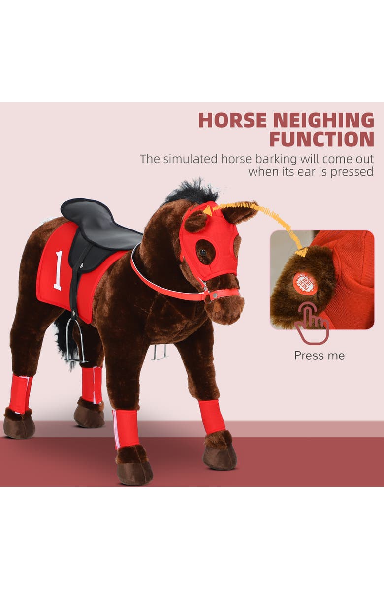 Qaba Kids Ride-on Horse, Neighing Sound, Saddle, Stirrups, Alternate, color, Brown