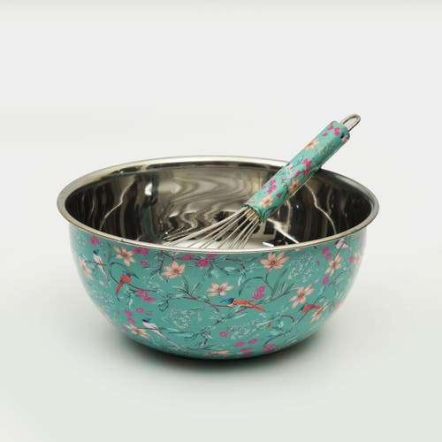 Mela Artisans Aqua Flora Bowl & Whisk Set In Blue
