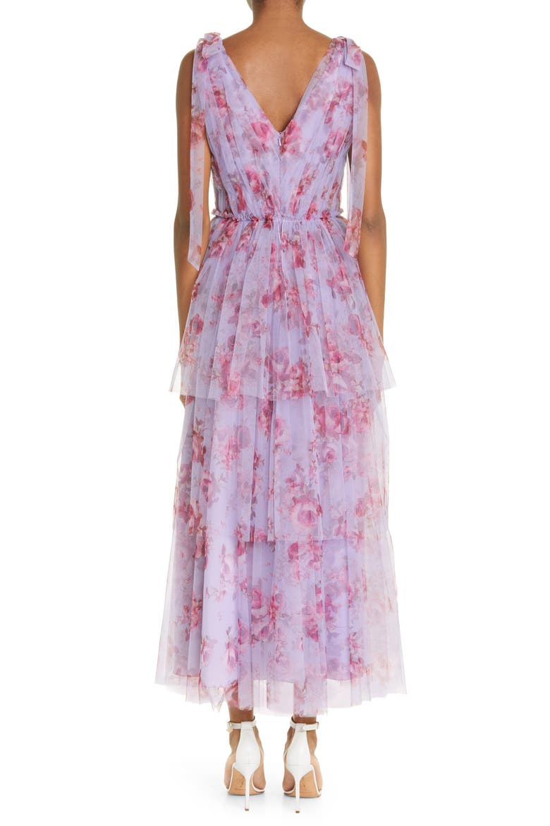 Floral Print Tiered Tulle Midi Dress, Alternate, color, LAVENDER