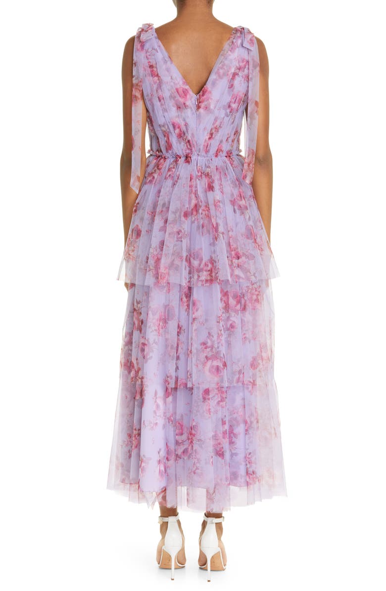 Lela Rose Floral Print Tiered Tulle Midi Dress, Alternate, color, 