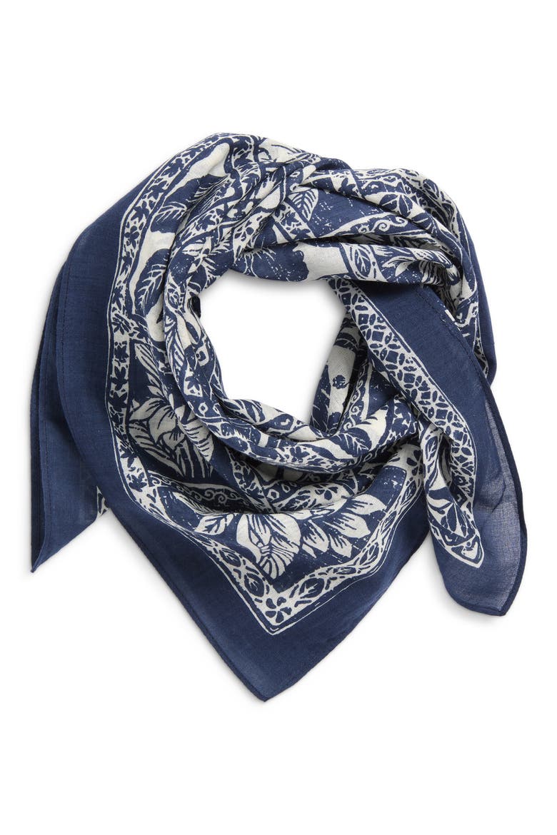 Botanical Block Square Scarf, Main, color, NAVY