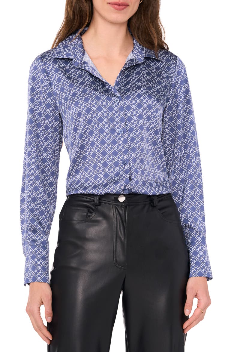 Long Sleeve Satin Button-Up Shirt, Main, color, VINTAGE INDIGO