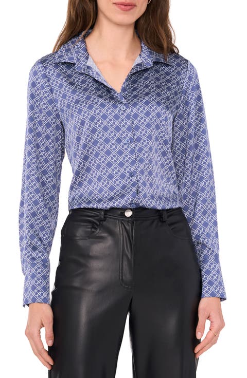 Long Sleeve Satin Button-Up Shirt