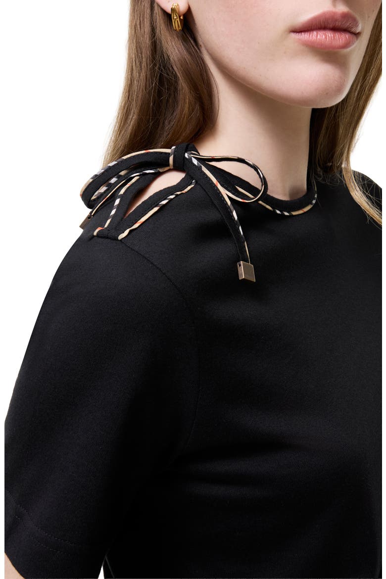 Frankie Check Bow Neck T-Shirt, Alternate, color, BLACK