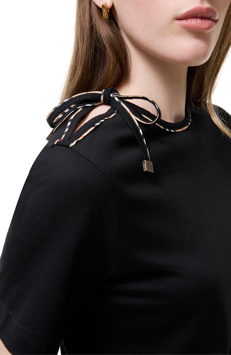 Burberry Frankie Check Bow Neck T-Shirt, Alternate, color, Black