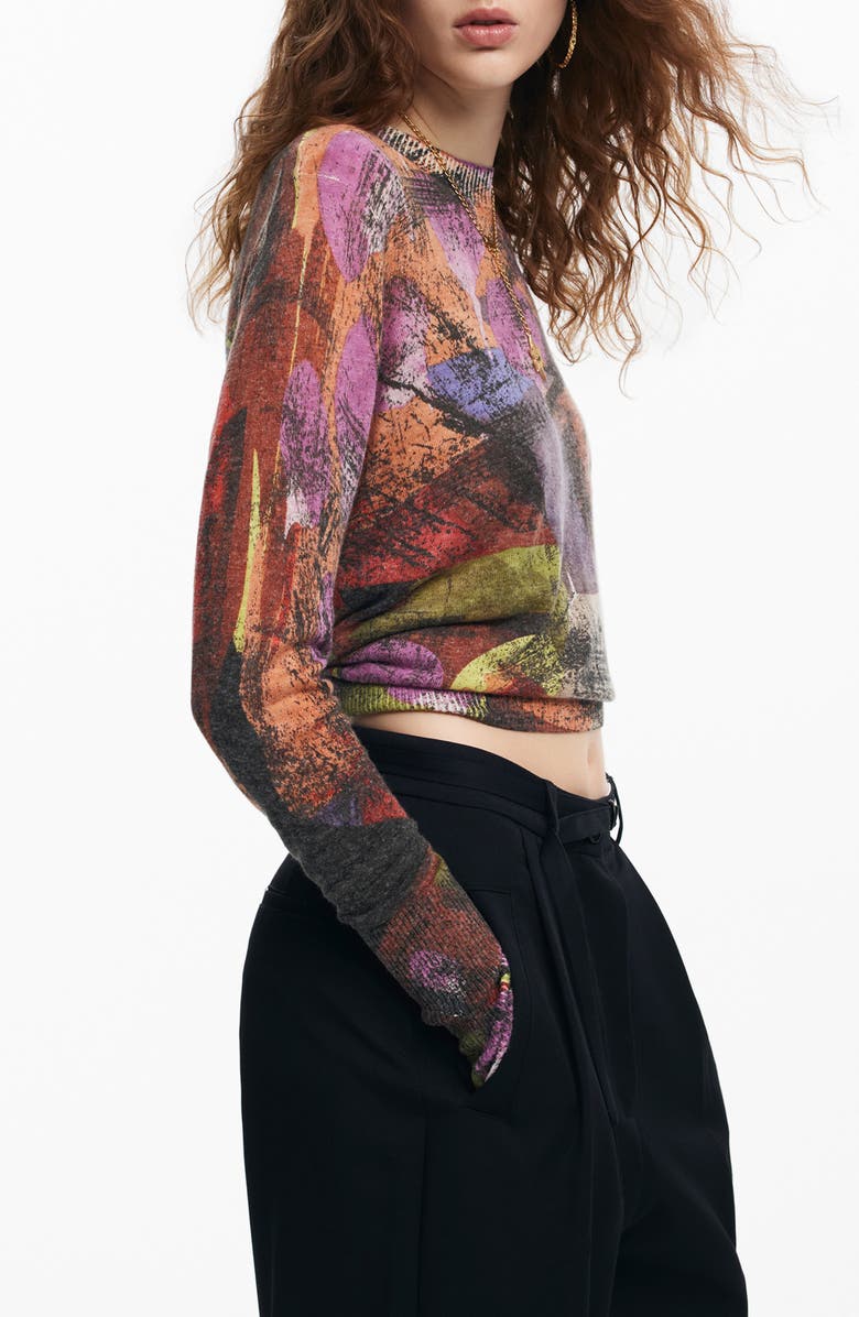 Desigual Jers Camo Petals Crop Sweatshirt, Alternate, color, 