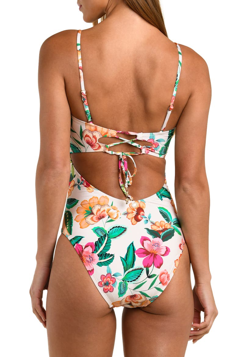 Zen Garden Bandeau One-Piece Swimsuit, Alternate, color, BLUE/ GREEN MULTI